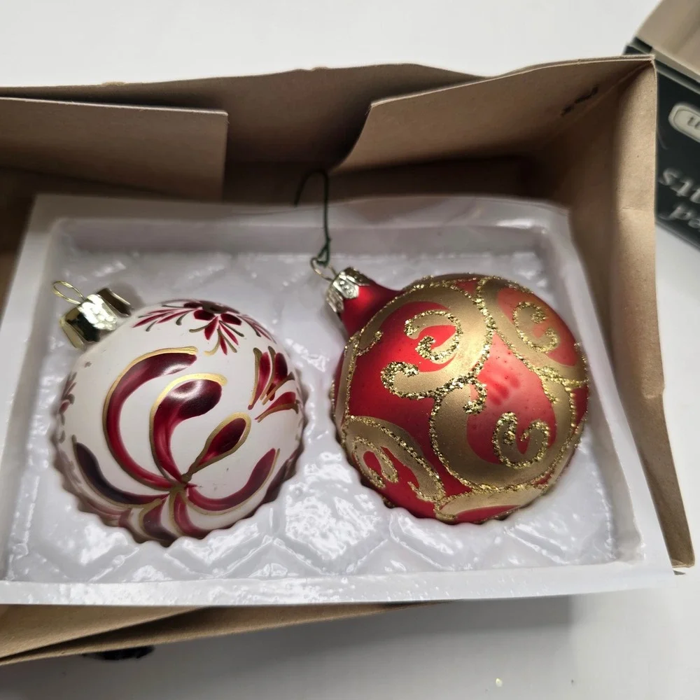 Ornaments Red Gold White Hand Decorated Set of 6